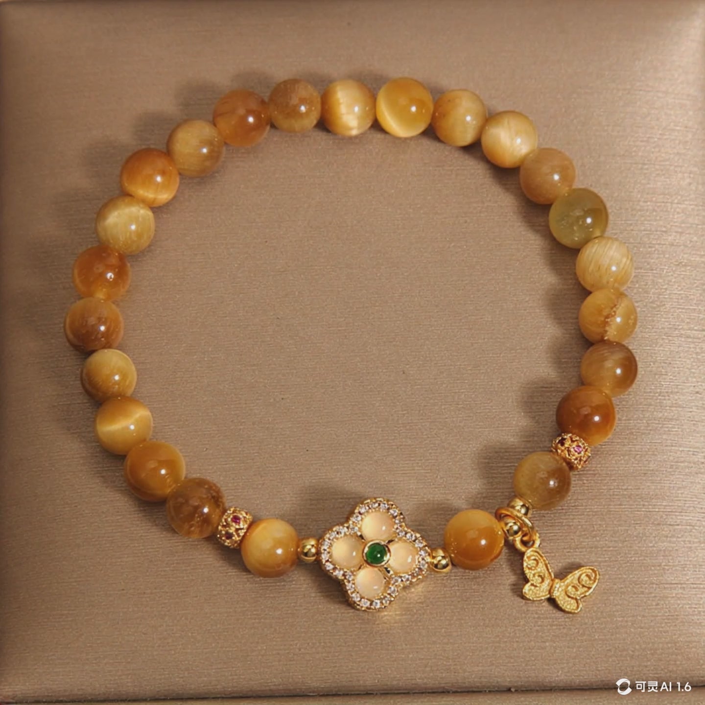 Vierblättriges Kleeblatt-Tigerauge-Armband | Ein Glücksamulett für das Feng-Shui-Gleichgewicht