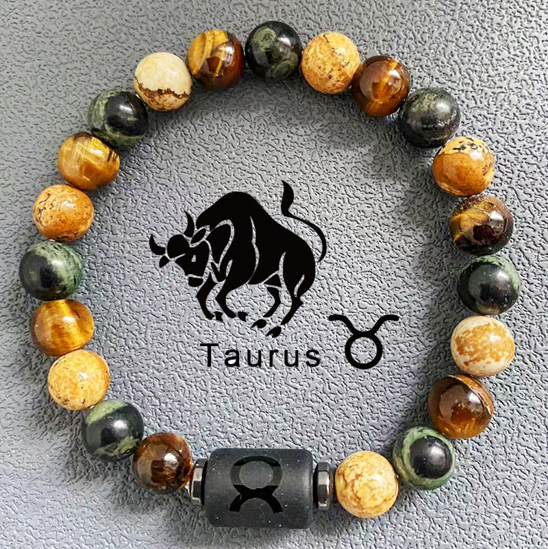 Natural obsidian, fire element, earth element in FengShui, twelve Constellations theme bracelet, Tiger Eye stone, beaded bracelet Oriental Culture Shop